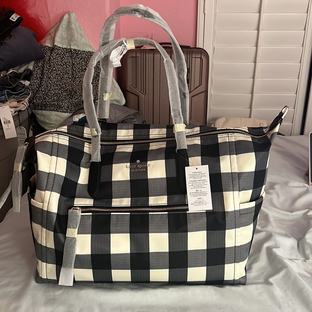NWT KATE SPADE GINGHAM CHELSEA WEEKENDER DUFFLE BAG - Picture 5 of 8